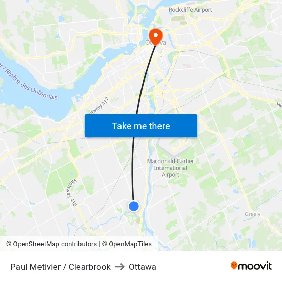 Paul Metivier / Clearbrook to Ottawa map