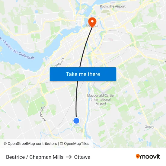 Beatrice / Chapman Mills to Ottawa map