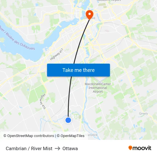 Cambrian / River Mist to Ottawa map
