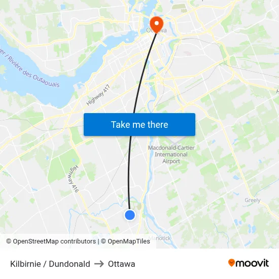 Kilbirnie / Dundonald to Ottawa map