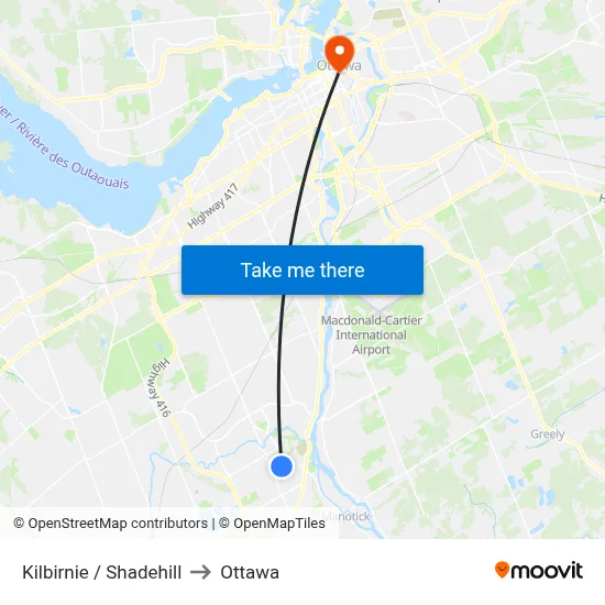 Kilbirnie / Shadehill to Ottawa map