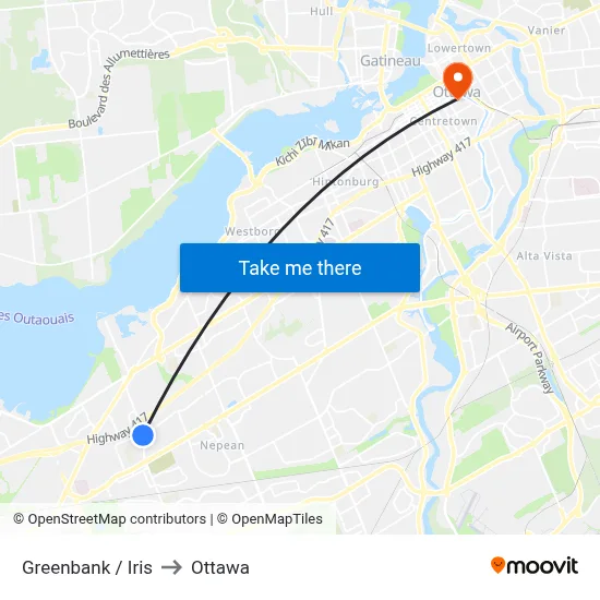 Greenbank / Iris to Ottawa map