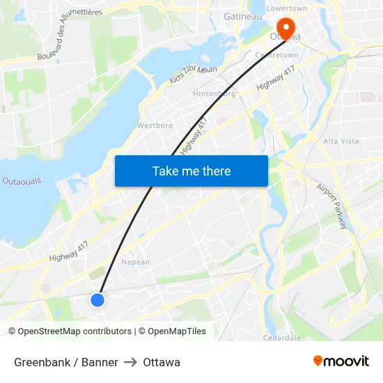 Greenbank / Banner to Ottawa map