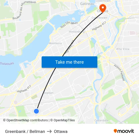 Greenbank / Bellman to Ottawa map