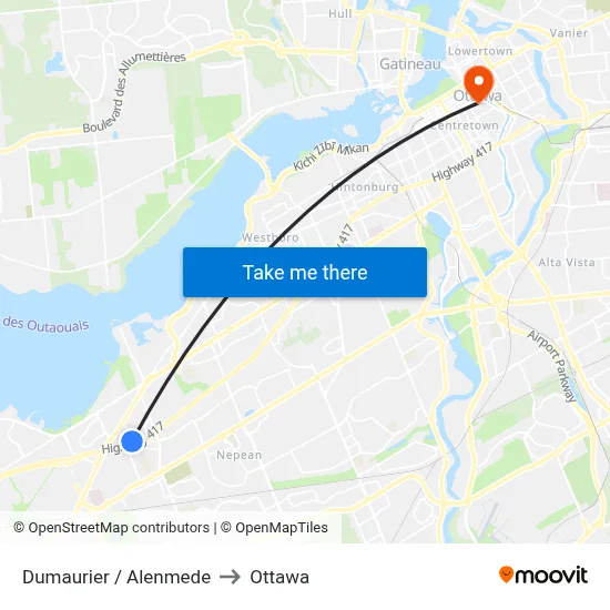 Dumaurier / Alenmede to Ottawa map