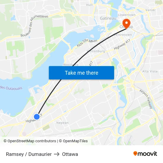 Ramsey / Dumaurier to Ottawa map
