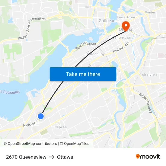 2655 Queensview to Ottawa map