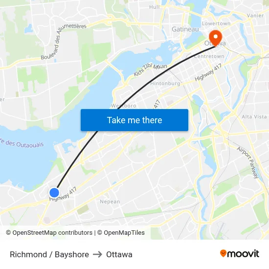 Richmond / Bayshore to Ottawa map