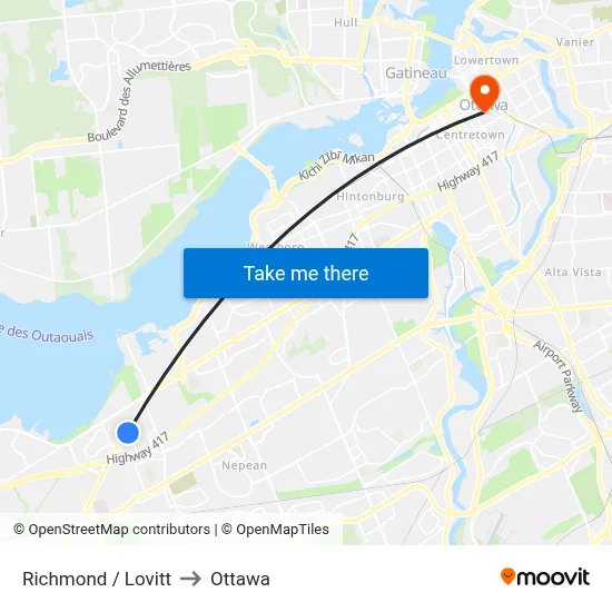 Richmond / Lovitt to Ottawa map