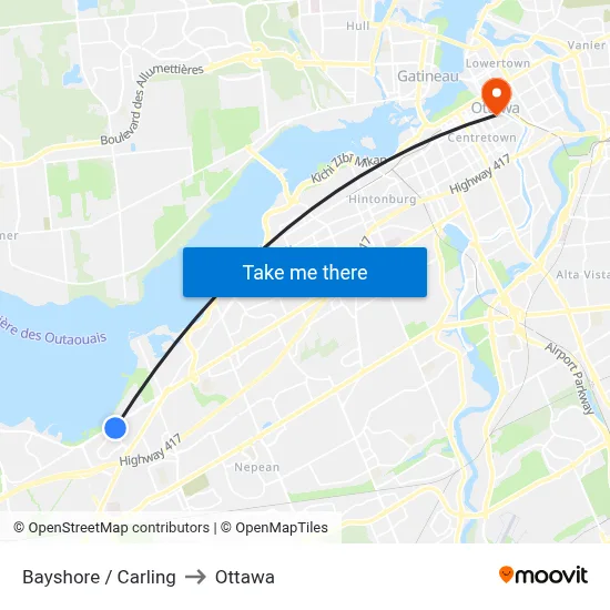 Bayshore / Carling to Ottawa map