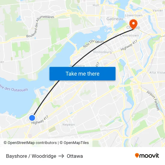 Bayshore / Woodridge to Ottawa map