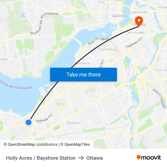 Holly Acres / Bayshore Station to Ottawa map