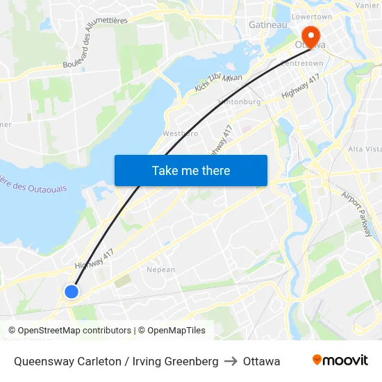 Queensway Carleton / Irving Greenberg to Ottawa map
