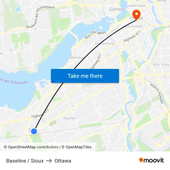 Baseline / Sioux to Ottawa map