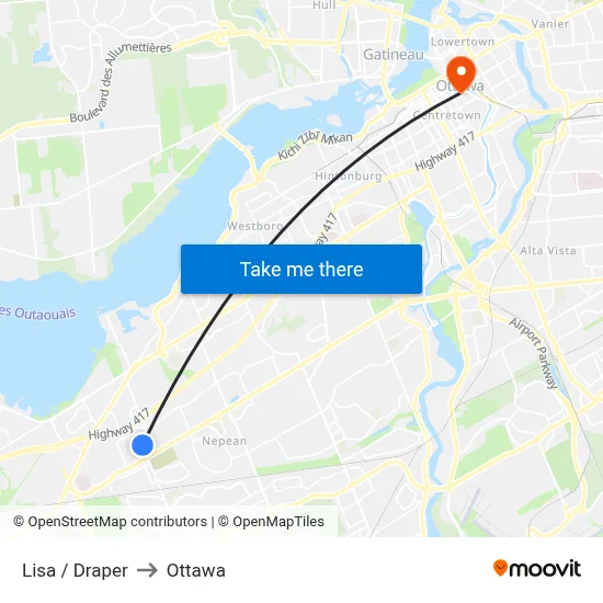 Lisa / Draper to Ottawa map