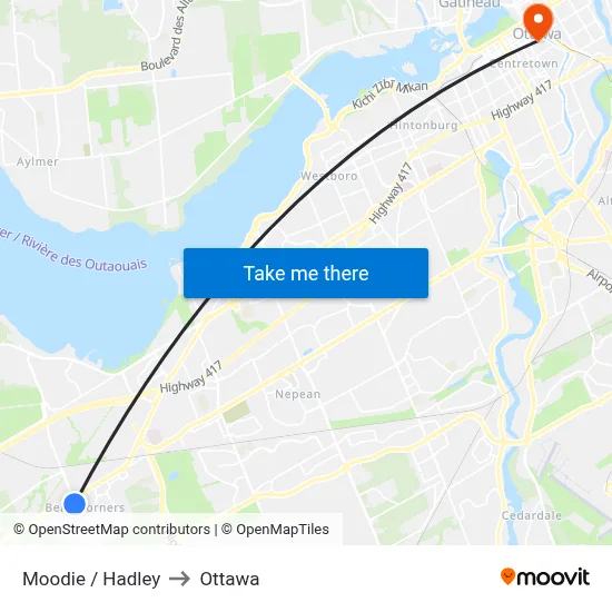 Moodie / Hadley to Ottawa map