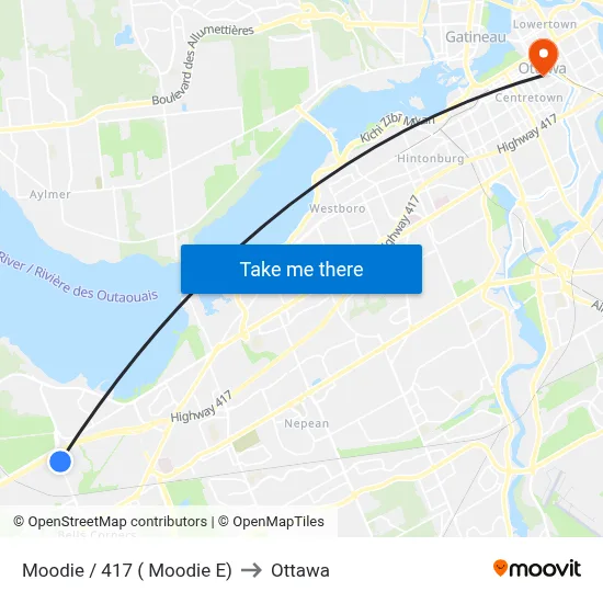 Moodie / 417 ( Moodie E) to Ottawa map
