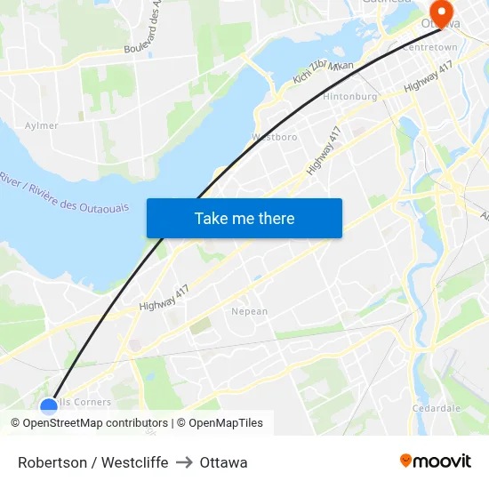 Robertson / Westcliffe to Ottawa map