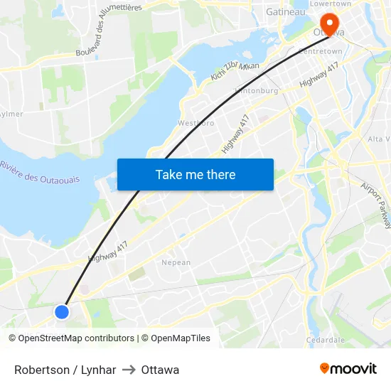 Robertson / Lynhar to Ottawa map