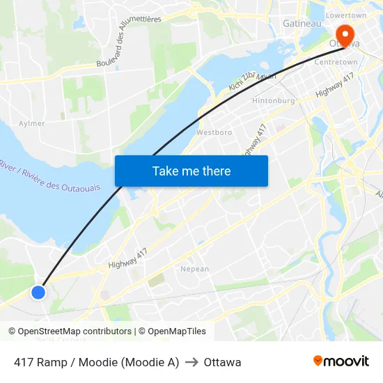 417  Ramp / Moodie (Moodie A) to Ottawa map
