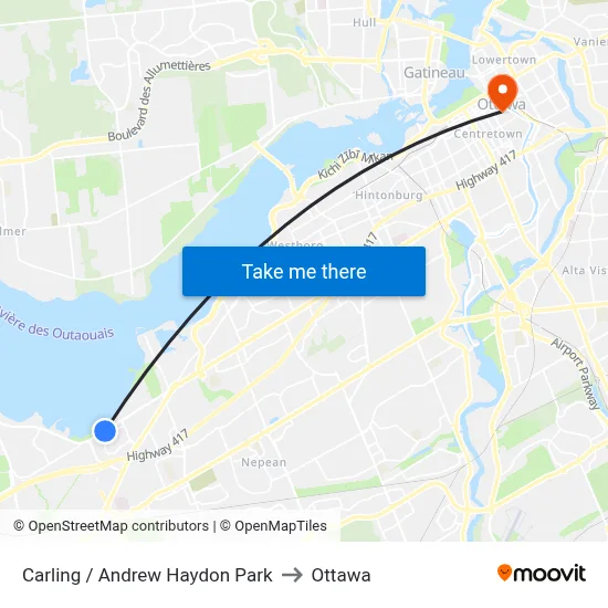 Carling / Andrew Haydon Park to Ottawa map