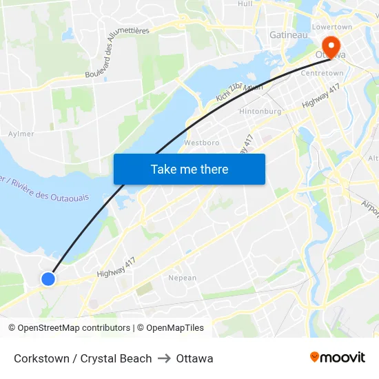 Corkstown / Crystal Beach to Ottawa map