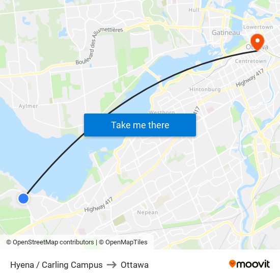 Hyena / Carling Campus to Ottawa map