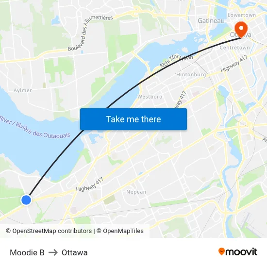 Moodie B to Ottawa map