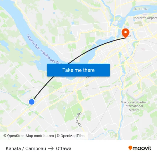 Kanata / Campeau to Ottawa map