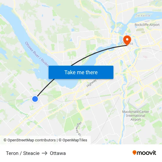 Teron / Steacie to Ottawa map