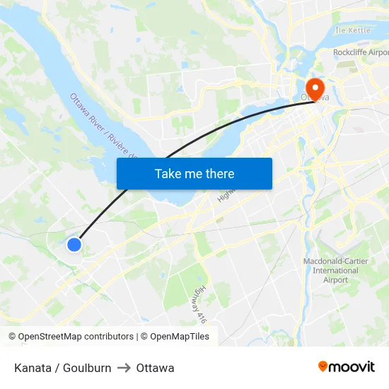 Kanata / Goulburn to Ottawa map