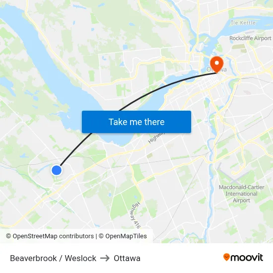 Beaverbrook / Weslock to Ottawa map