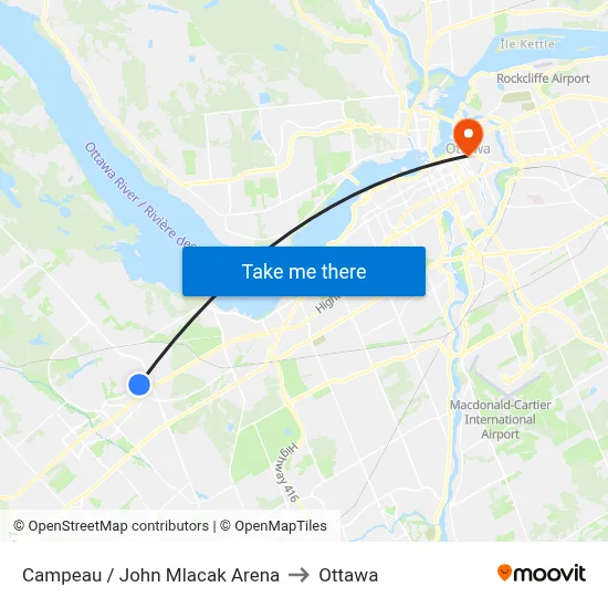 Campeau / John Mlacak Arena to Ottawa map
