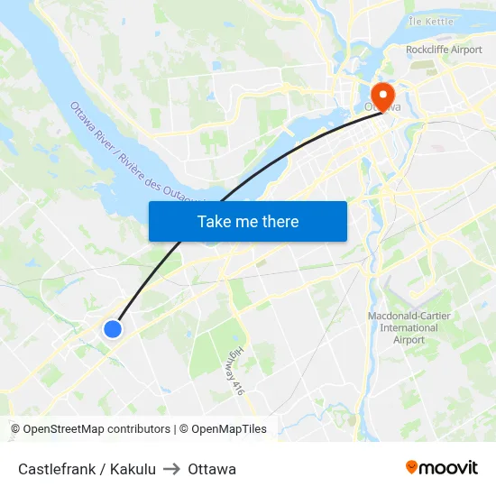 Castlefrank / Kakulu to Ottawa map