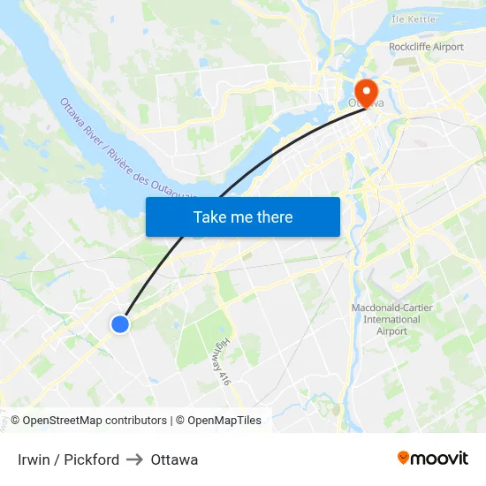 Irwin / Pickford to Ottawa map