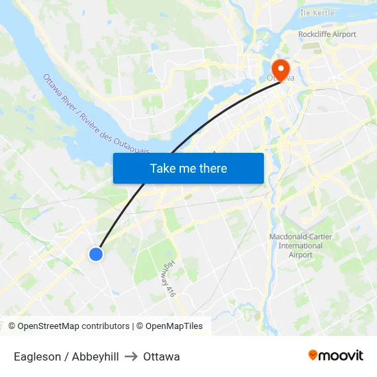 Eagleson / Abbeyhill to Ottawa map