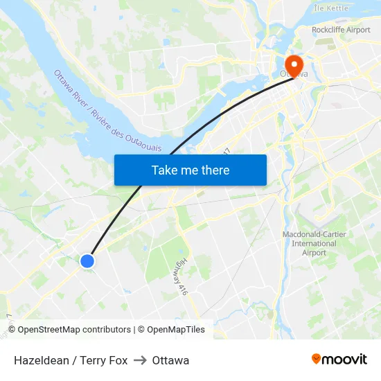 Hazeldean / Terry Fox to Ottawa map