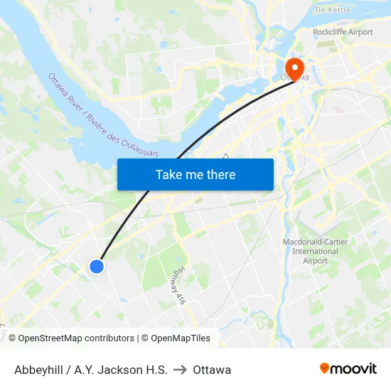 Abbeyhill / A.Y. Jackson H.S. to Ottawa map