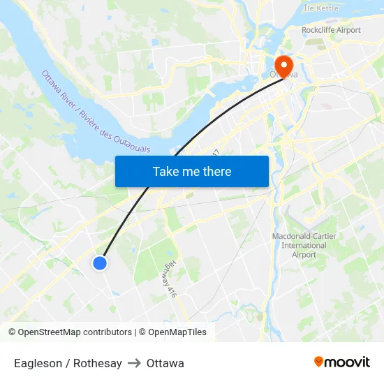 Eagleson / Rothesay to Ottawa map