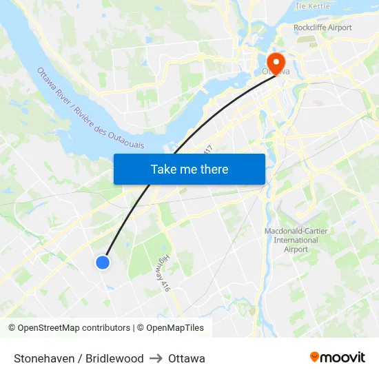 Stonehaven / Bridlewood to Ottawa map
