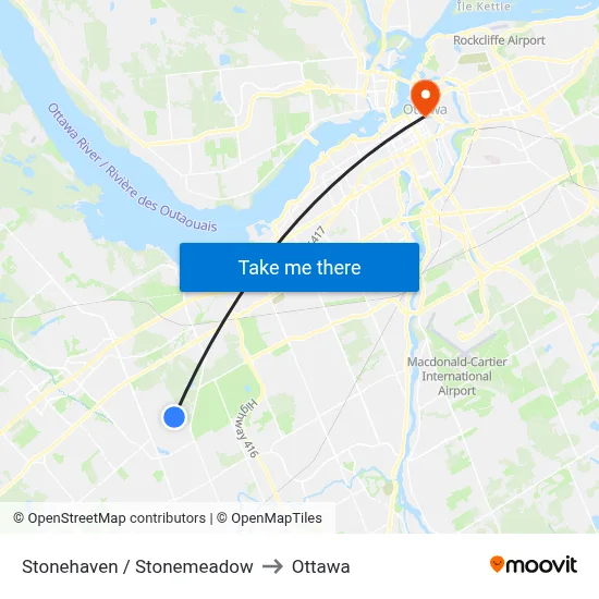 Stonehaven / Stonemeadow to Ottawa map