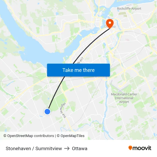 Stonehaven / Summitview to Ottawa map
