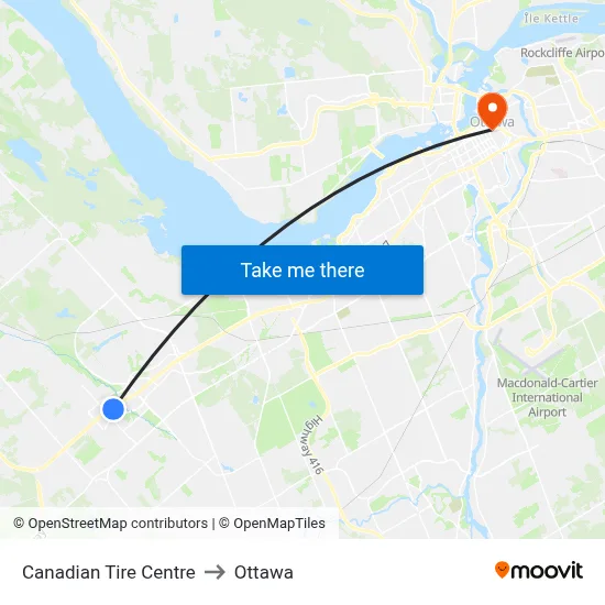 Canadian Tire Centre to Ottawa map