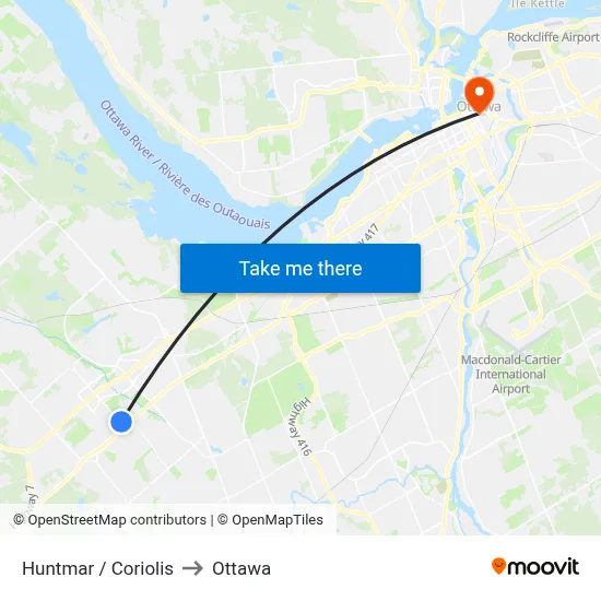 Huntmar / Coriolis to Ottawa map