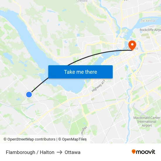Flamborough / Halton to Ottawa map