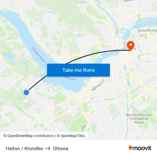Halton / Klondike to Ottawa map