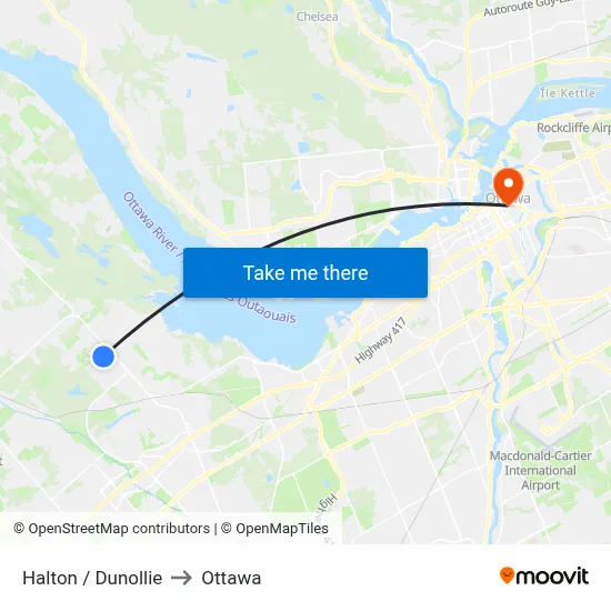 Halton / Dunollie to Ottawa map