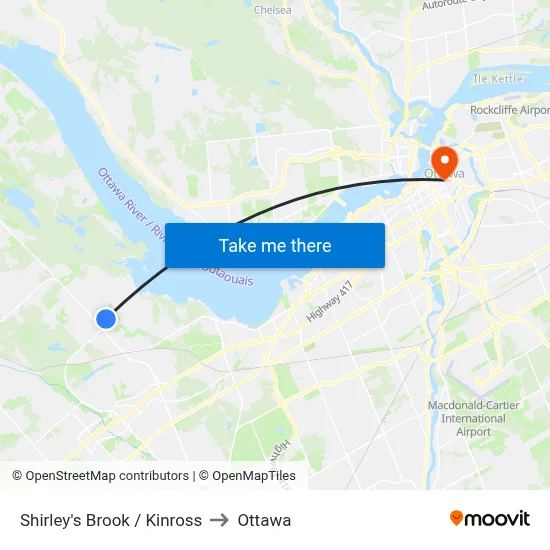 Shirley's Brook / Kinross to Ottawa map