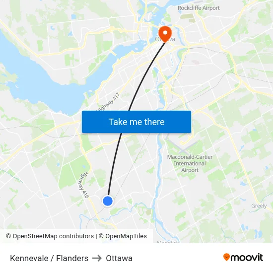 Kennevale / Flanders to Ottawa map