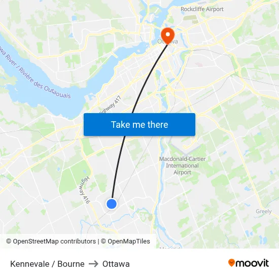Kennevale / Bourne to Ottawa map